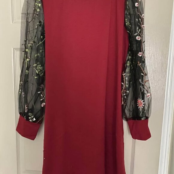 New women’s gorgeous dress with sheer floral sleeves size Large - Picture 6 of 9